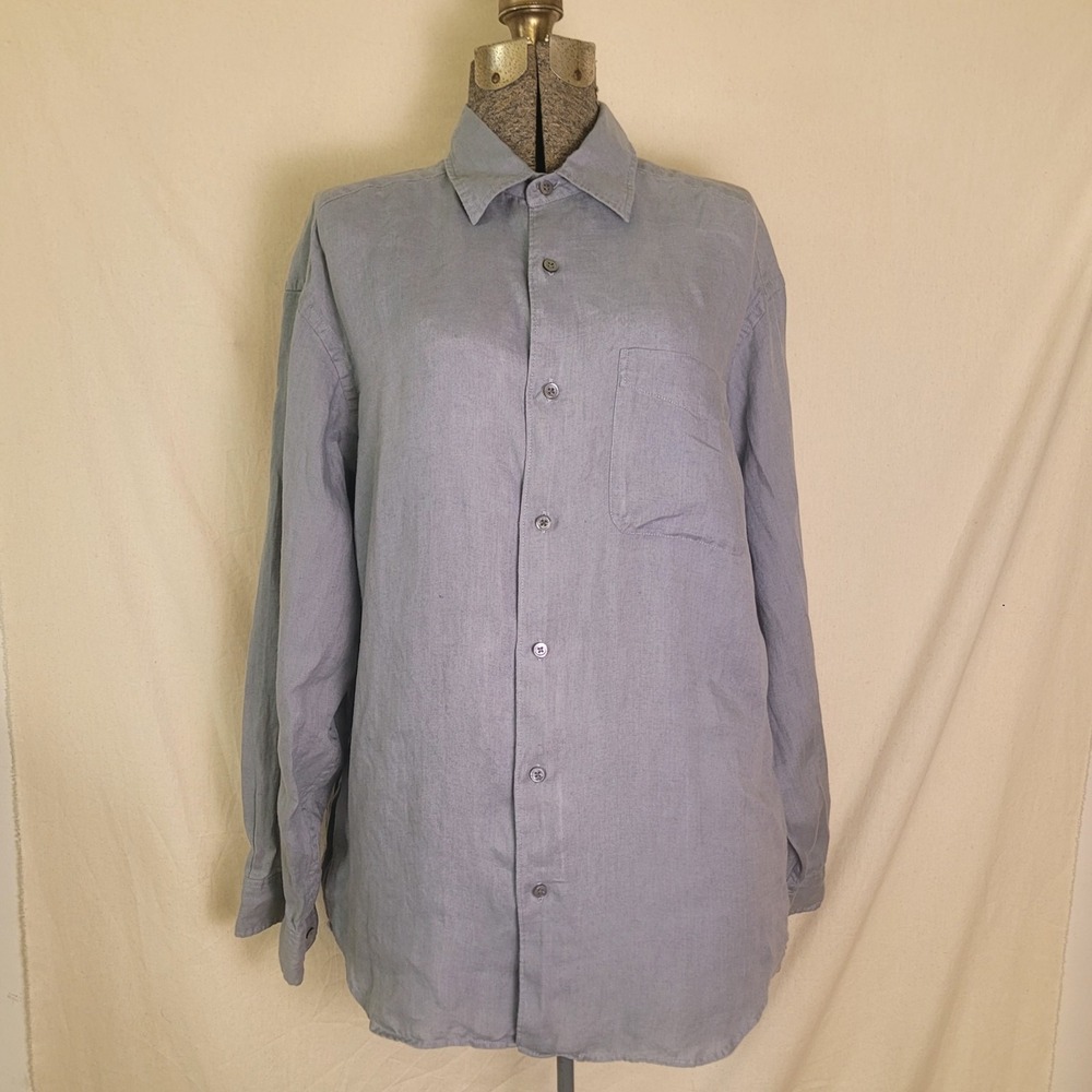 Vintage Men's Banana Republic Irish Linen Button Up Long Sleeve Grey M Casual